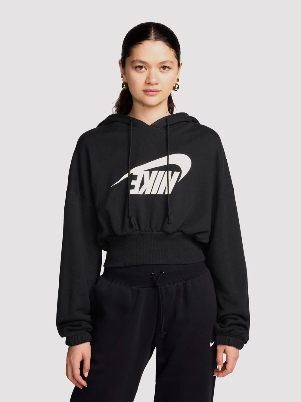 Nike Sportswear Women's  black Oversized Cropped French Terry Pullover Hoodie M